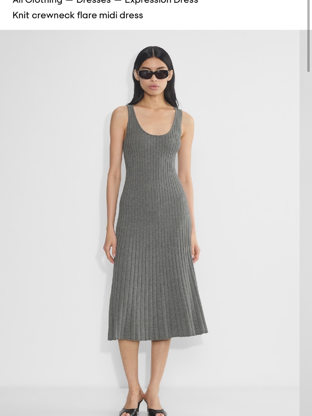 Aritzia Ribbed Scoop-Neck Midi Dress in Charcoal
